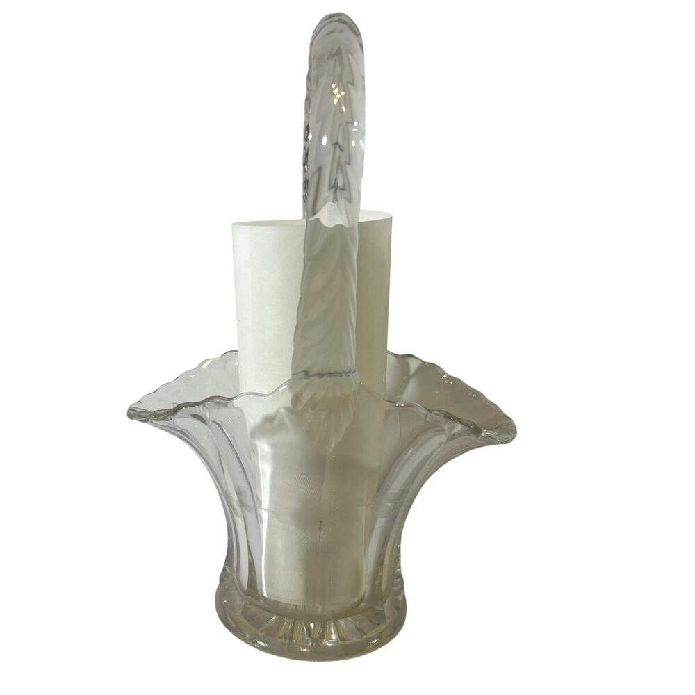 Vintage Duncan Miller Glass Bridal Basket Clear with Handle Etched Floral Design